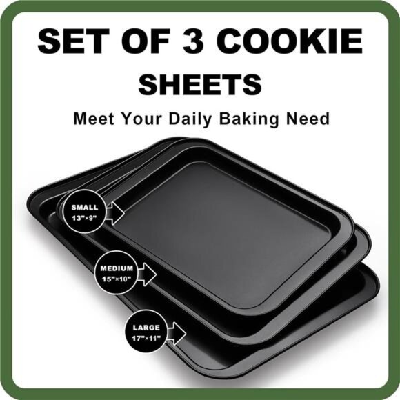 Baking Sheet Tray Set, 3 Pack Cookie Sheet Pan for Oven, Nonstick Bakeware Sets - Picture 2 of 7